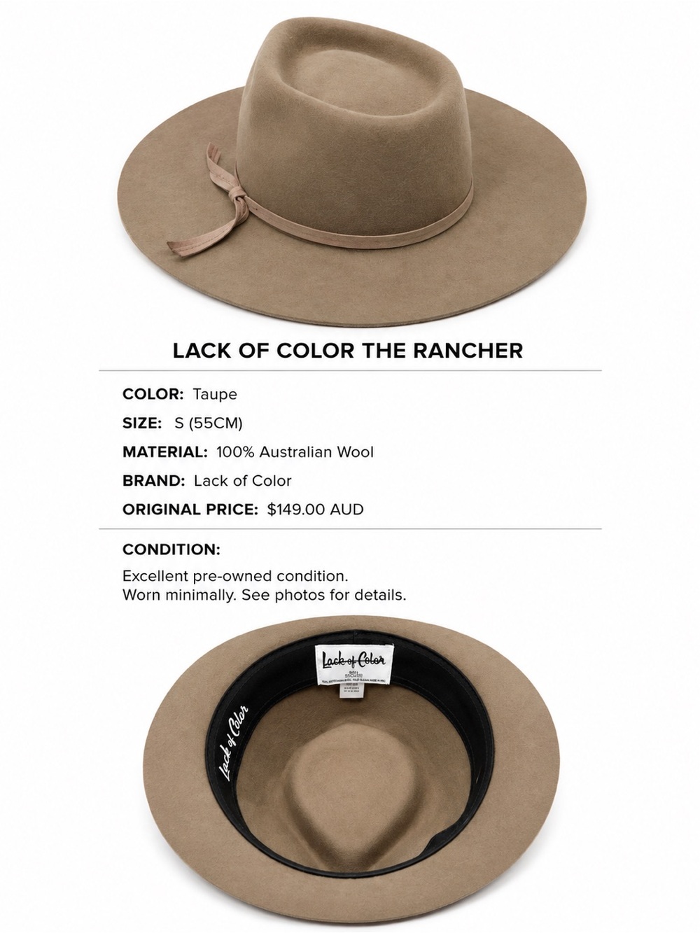 Lack of Color Wide-Brim Rancher Hat - Taupe